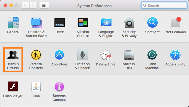 Bước 1 Truy cập vào System Prerences và mở mục User & Group theo hình bên dưới