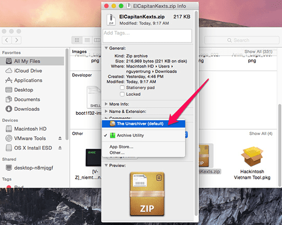  Open With bạn chọn ứng dụng mặc định là The Unarchiver