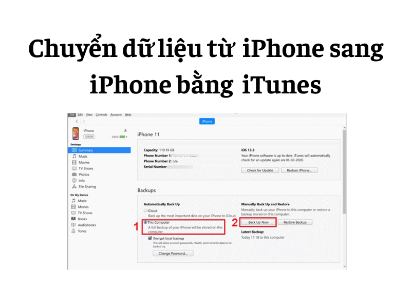 Chuyển dữ liệu từ iPhone sang iPhone bằng iTunes